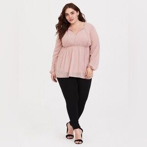 Torrid Blush Clip Dot Tie Babydoll Blouse Size 3x